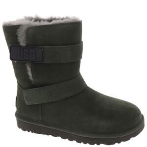 Ugg Bailey Logo Boots 7 Olive Green Gray Ankle Booties Shearling Fur Suede